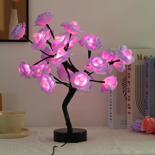 Lámpara De Árbol De Flor De Rosa - Lámpara De Mesa De Árbol