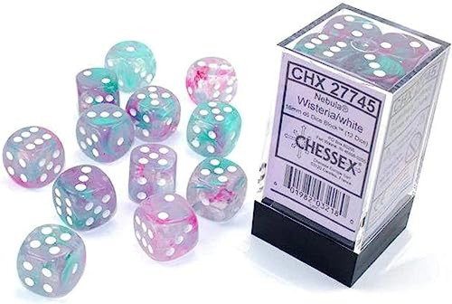 Chessex Nebula 16mm D6 Wisteria/blanco Con Bloque De Dados L