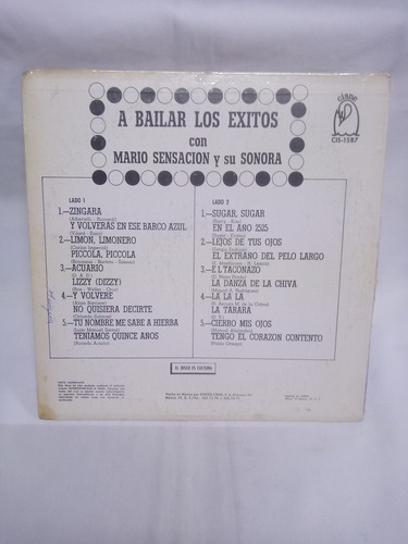 Lp Mario Sensación Y Su Sonora A Bailar Exitos 1971 Cumbia (Usado)