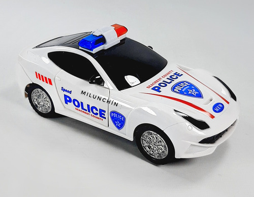 Auto De Policía Con Luces 3d Abre Sus Puertas Y Gira 360° Auto De Policía Blanco