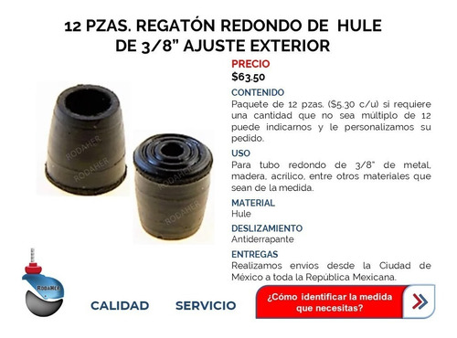 Regatón Tapón Barril De Hule De 3/8 Paq. 12 Pzas.