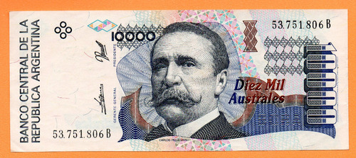 Billete 10000 Australes, Bottero 2880, Año 1990 Exc 