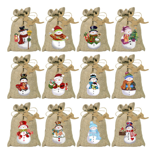 Bolsas De Recuerdo Navideñas Arpillera 24 Pzs Hombre Nieve