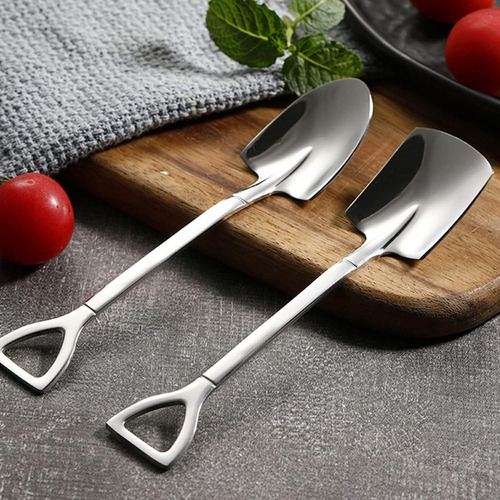 A 6 Cucharas De Postre De Acero Inoxidable, Con Forma De