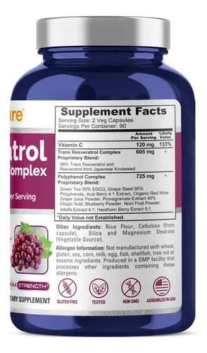 Suplemento Nusapure De Resveratrol Y Polifenol 1450 Mg 180 C