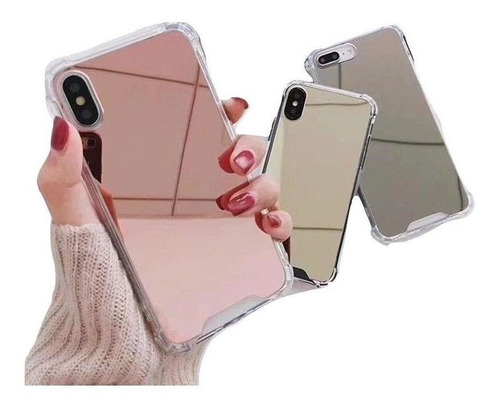 Case Airbag Espejo Para iPhone Anti Caida Goma Gruesa Esquinas Reforzada Dama Hombre Mujer Acrigel Rigida Uso Rudo Funda