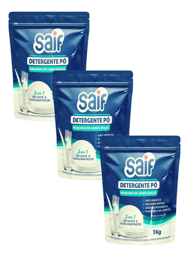 Kit 3 Detergente Em Pó Máquina Lavar Louça 1kg Sabão Secante