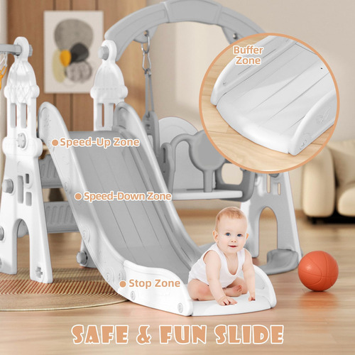 Juego Tobogán Columpios Niños Aro Baloncesto Patio Aire Libr