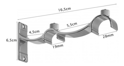 Kit Varão Duplo Deslizante Wave 28mm/19mm 1,60m Alumínio Cor Cromado