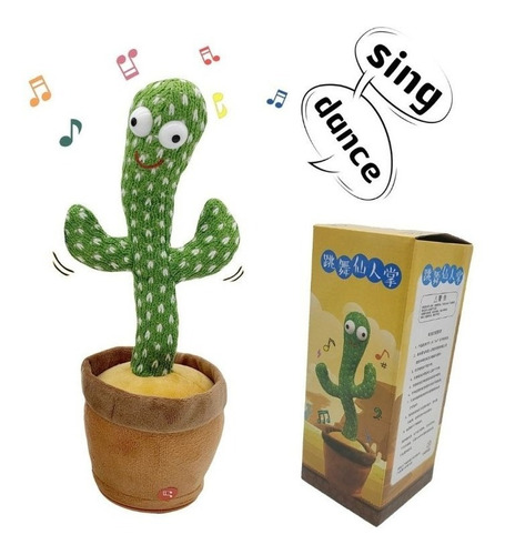 Cactus Bailarin Recargable Repite Sonidos Luces Y Musical