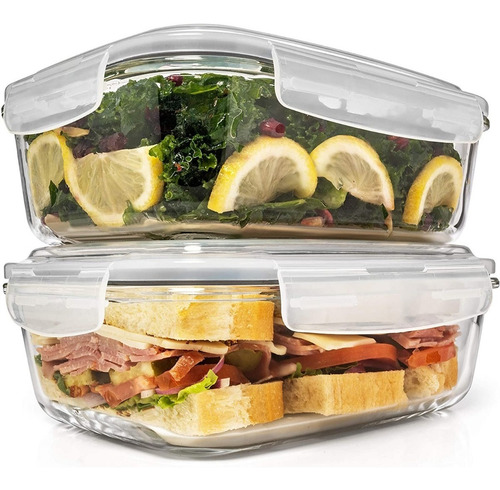 Imagen 1 de 5 de Taper Tupper Hermético Vidrio Rectangular Comida 400ml