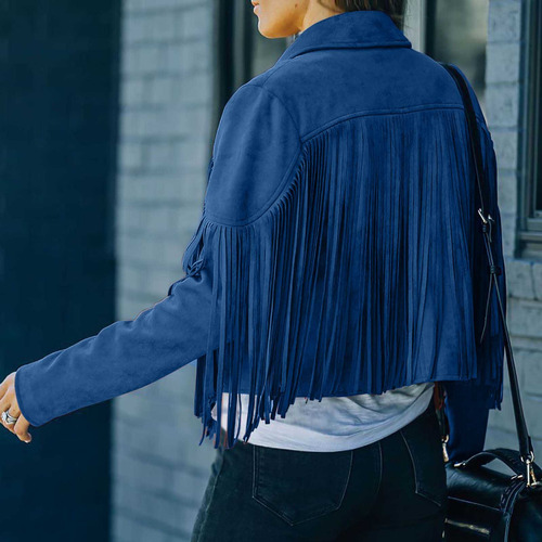 Abrigo Con Flecos Para Mujer, De Gamuza Sintética, Cómodo, Estilo Vaquero