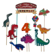Comprar Adorno Torta Topper Dinos N° Vela C\u002F Nombre Feliz Cumple X11 Verde Lima Toppers Dinosaurios Con Número Vela