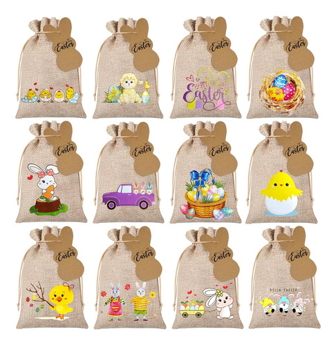 Huaerle 24 Bolsas De Arpillera De Pascua Con Cordón, Bolsas