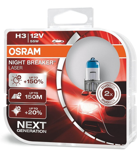 Imagem 1 de 8 de Par Lâmpada H3 Osram Night Breaker Laser Original 150% +luz