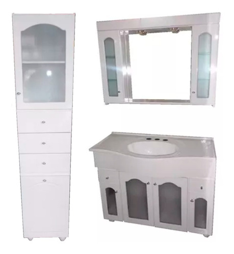 Juego Baño Mueble Vanitory Blanco 100 Peinador Vidrio Tolva