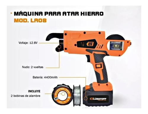 Maquina De Atar Hierro Profesional Batería Lusqtoff La08 Mm