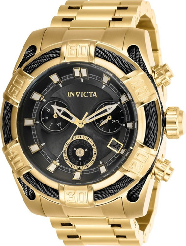 Relógio Masculino Invicta Bolt 26991 Calendário Cronógrafo Cor da correia Dourado Cor do bisel Dourado Cor do fundo Preto