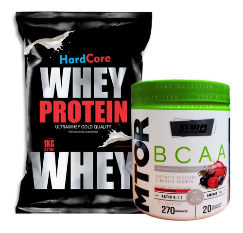 Mtor Bcaa 8:1:1 Star Nutrition + Hardcore Whey 1 Kg Proteína