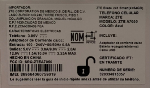 Zte Blade V41 Smart 64gb 4gb Ram Color Azul Claro