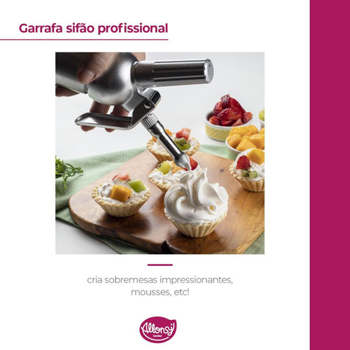 Garrafa Sifão Profissional Aço Inox - 500ml - 8x8x30cm - 1un