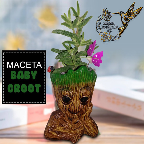 Maceta Baby Groot Con Suculenta