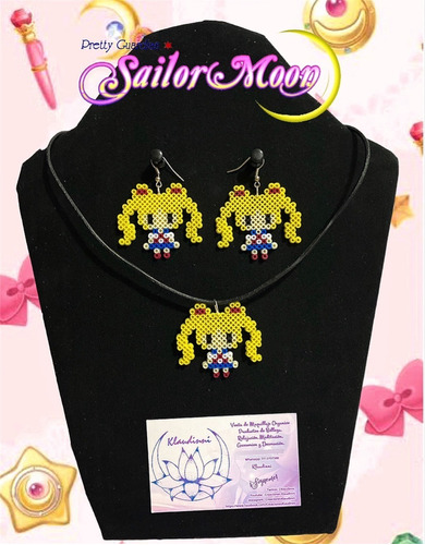 Sailor Moon Juego De Collar Y Aretes De Técnica Hama Bead