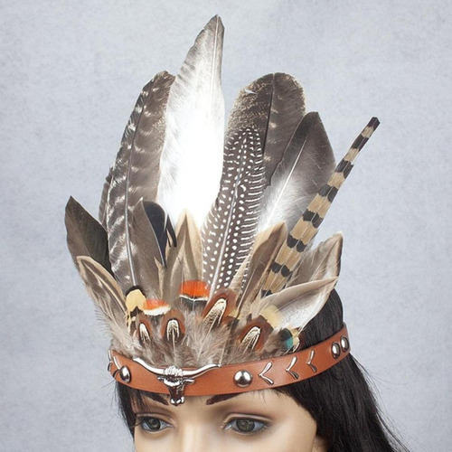 Diadema De Plumas Indias, Tocado Para 55 A 60cm
