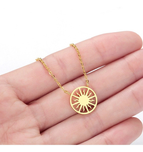 Colar Corrente Mandala Pequena Sol Folheado Ouro 18k C1442