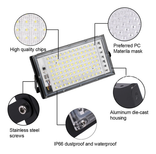 Imagen 5 de 8 de Reflector Led 100w Exterior Alta Potencia Multiled Ip66