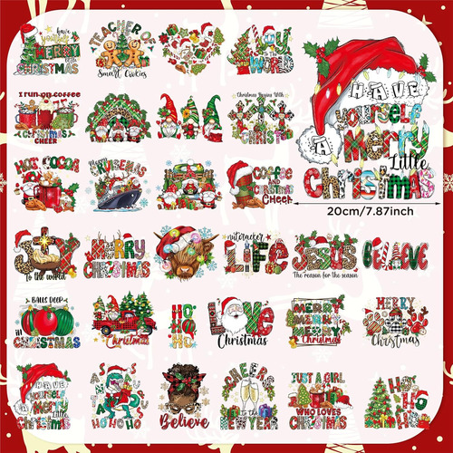100 Piezas De Transferencias De Hierro De Feliz Navidad...
