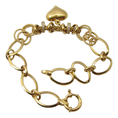 8030 Pulseira Varios Elos E Diamantes Pingente Coração