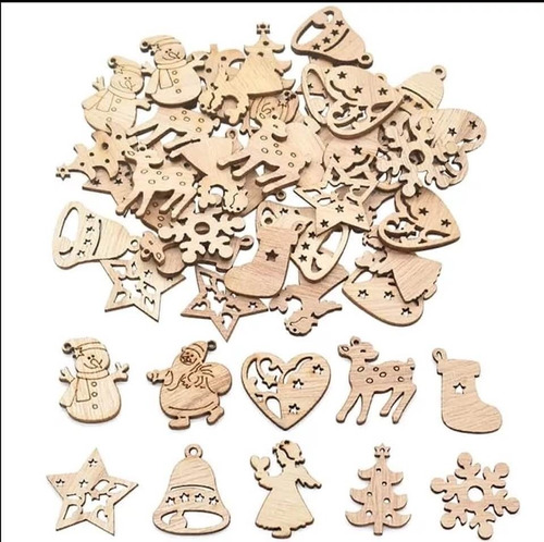 50 Figuras Navideñas Para Pintar, De Madera Natural Hermosas