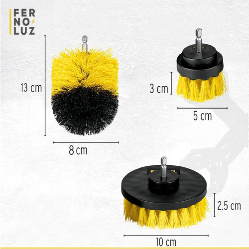 Imagen 4 de 10 de Kit 3 Cepillos Para Taladro Limpieza De Tapizados Detailing