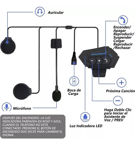 Audiofones Bluetooth Para Música, Capacete De Motociclista