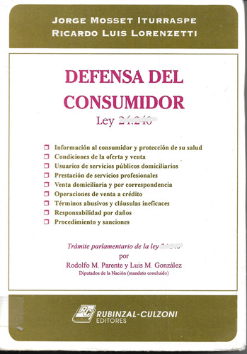 Defensa Del Consumidor - Ley  - Lorenzetti - Y Otro