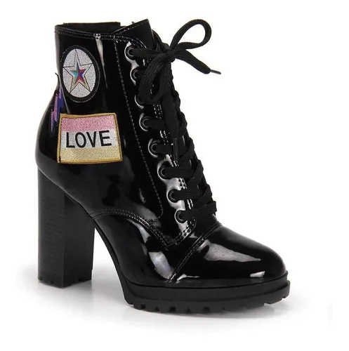 Bota Vizzano Coturno Verniz Tratorado Moda Promo o Parcelamento