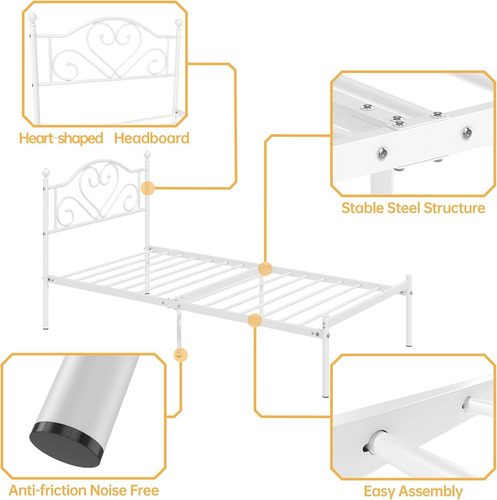 Base De Cama Individual Weeho De Metal Blanco