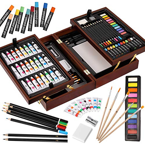 Deluxe Art Set Estuche Madera Pastele Suave Oleo Pintura