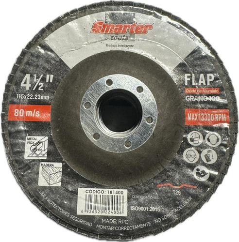 Disco Flap Metales Y Maderas Smarter De 115mm Grano 100