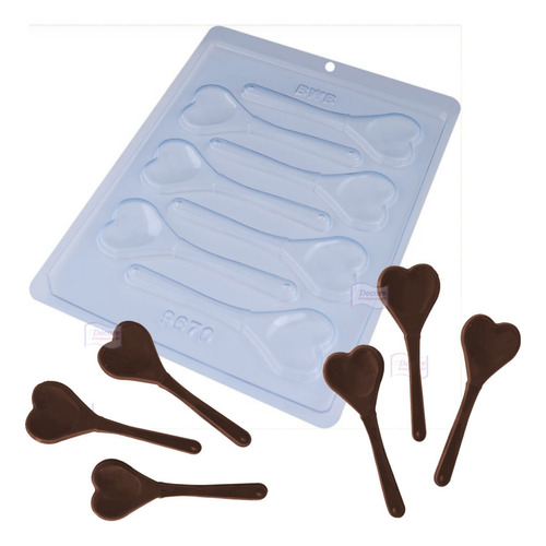 Forma Acetato Chocolate Confeitaria Colher Coração 10g Bwb Cor Prateado