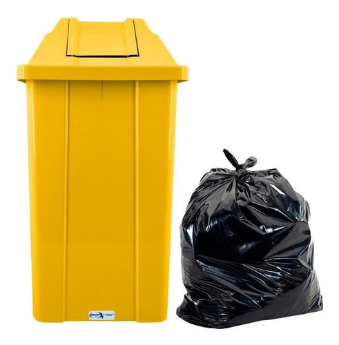 Lixeira Amarela 60 L Basculante + Saco De Lixo 60 L 100 Unid Cor Amarelo