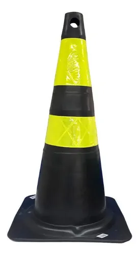 Cone Flexível De Borracha 50cm Faixa Refletiva Preto/amarelo | MercadoLivre