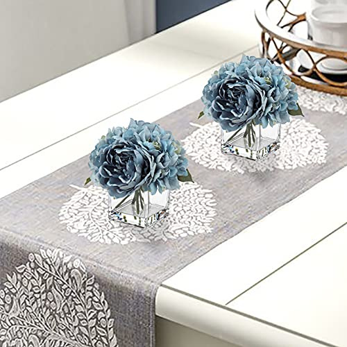 Hortensias, Peonías Y Rosas Artificiales De Seda Con Jarrón