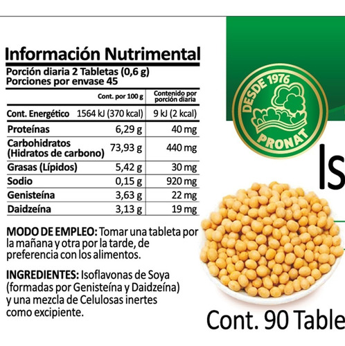 Imagen 2 de 4 de Isoflavonas De Soya (90 Tabs) Pronat Ultra