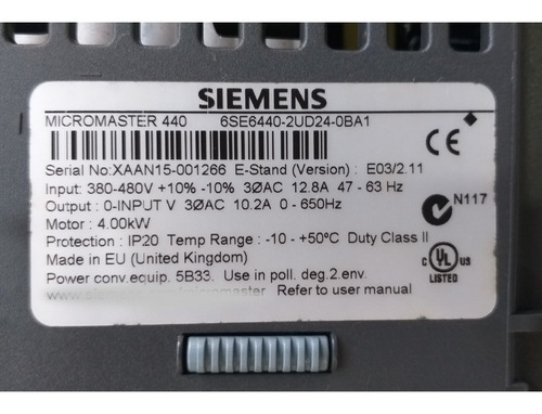 Inversor Micromaster 440 6se6440 2ud24 0ba1 Original Siemens