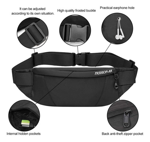 Riñonera Negra Con Conector Para Auriculares Y Correa Ajusta