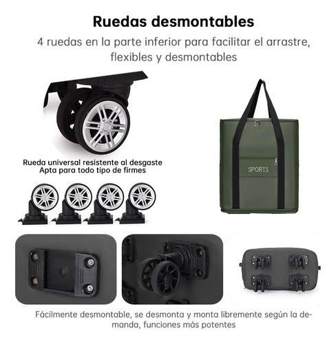 Maleta Deportiva Viaje Bolsa Mochila Gym Duffel Con Ruedas Verde