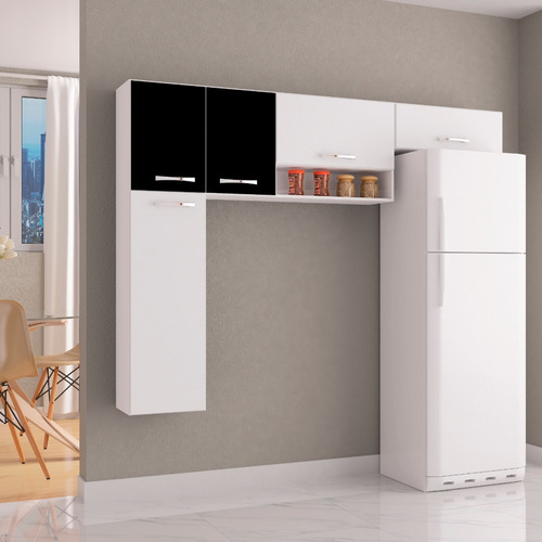 Imagen 2 de 3 de Mueble Superior Cocina 5 Puertas Anita Negro - Blanco En L,
