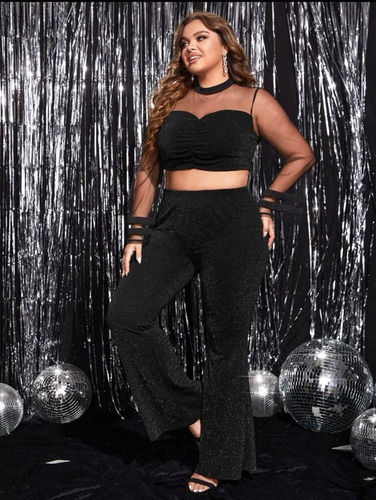 Conjunto Top Y Pantalones Brillante Plus Size Talla Extra